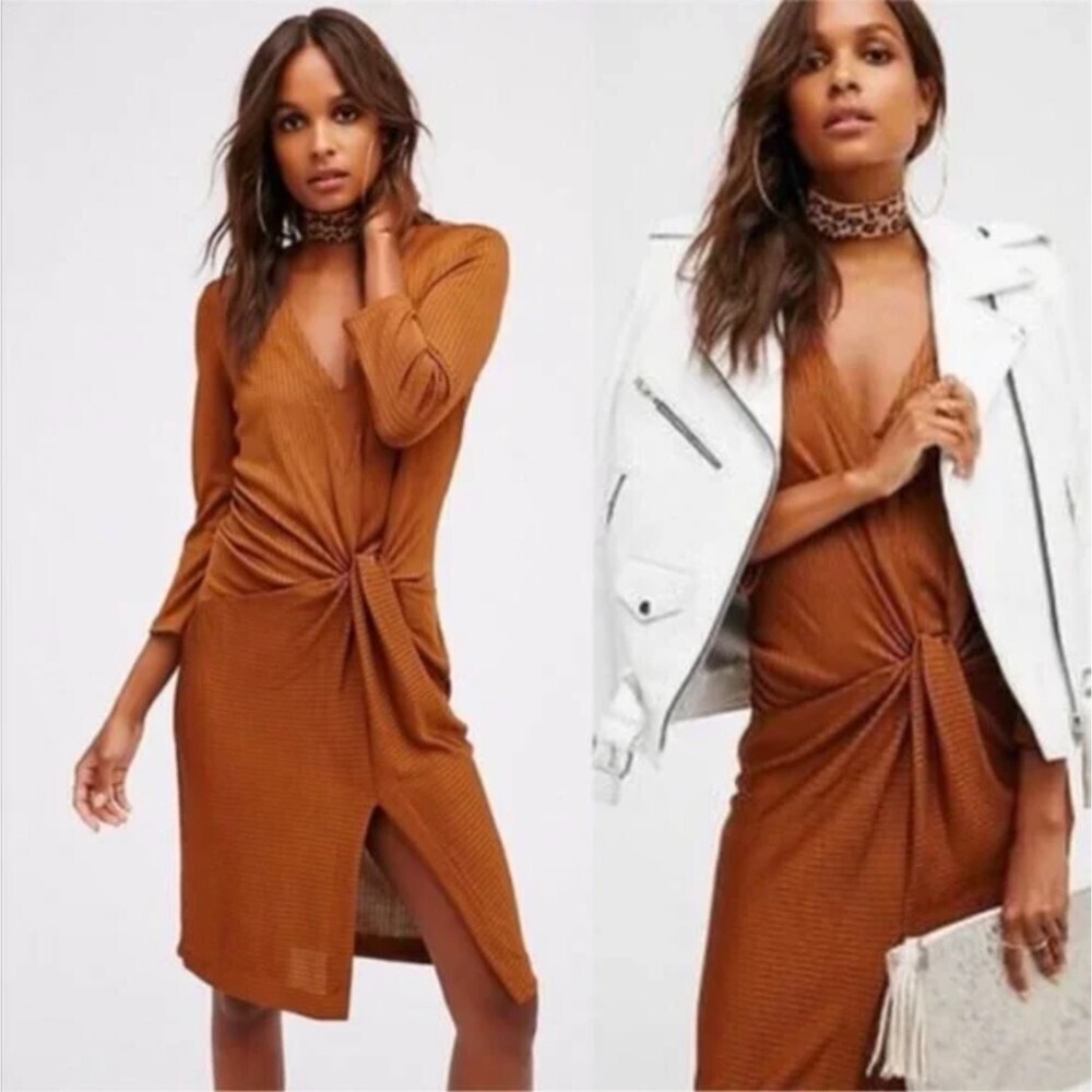 Free People Rust Brown Twist Front Midi Dress